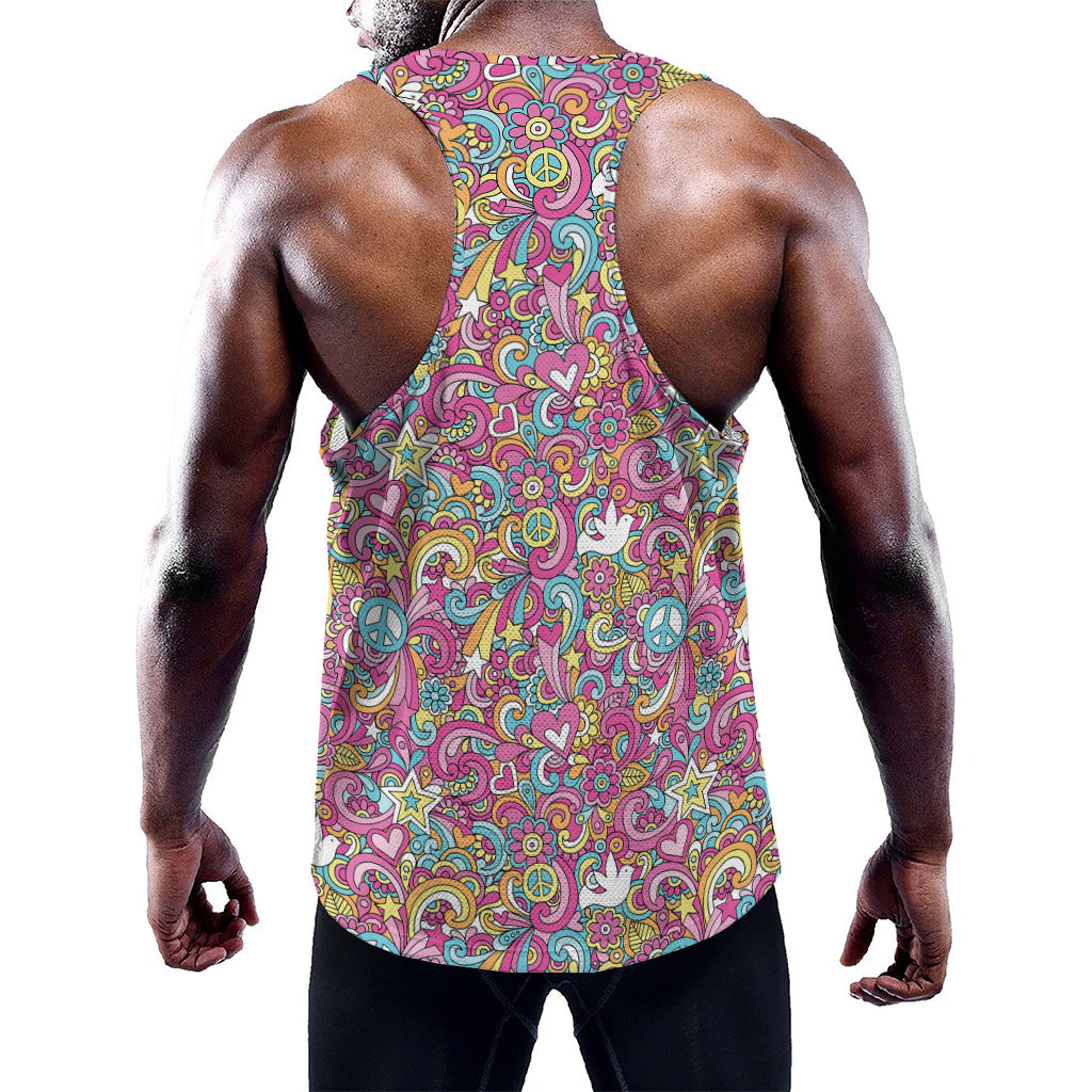 Groovy Girly Peace Pattern Print Training Tank Top