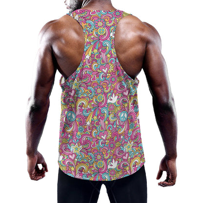 Groovy Girly Peace Pattern Print Training Tank Top