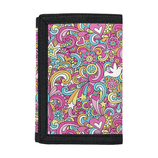 Groovy Girly Peace Pattern Print Trifold Wallet