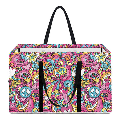 Groovy Girly Peace Pattern Print Utility Tote Bag