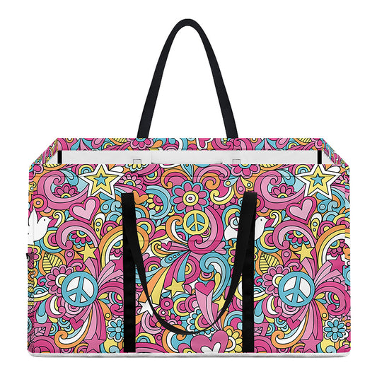 Groovy Girly Peace Pattern Print Utility Tote Bag