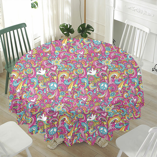 Groovy Girly Peace Pattern Print Waterproof Round Tablecloth
