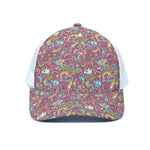 Groovy Girly Peace Pattern Print White Mesh Trucker Cap