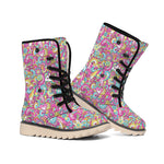 Groovy Girly Peace Pattern Print Winter Boots