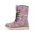 Groovy Girly Peace Pattern Print Winter Boots