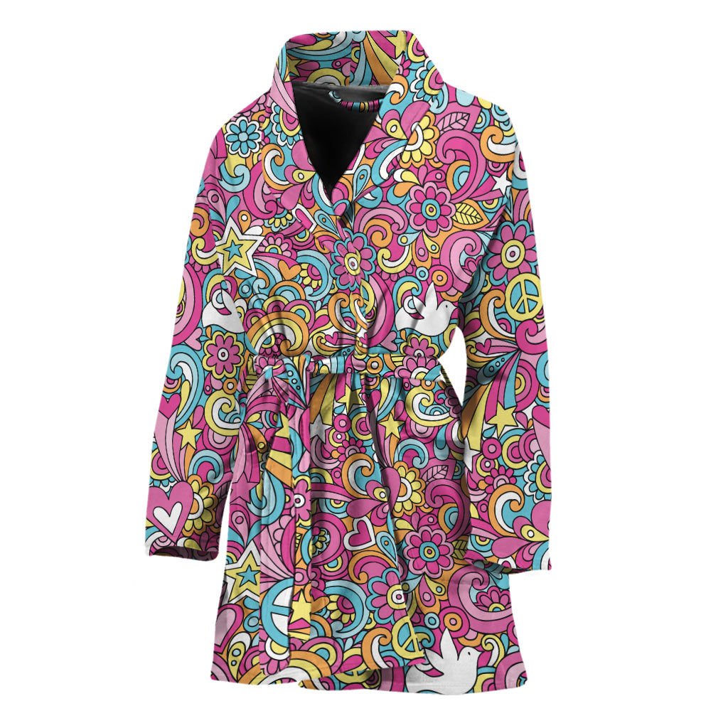 Groovy Girly Peace Pattern Print Women's Bathrobe