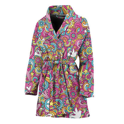 Groovy Girly Peace Pattern Print Women's Bathrobe