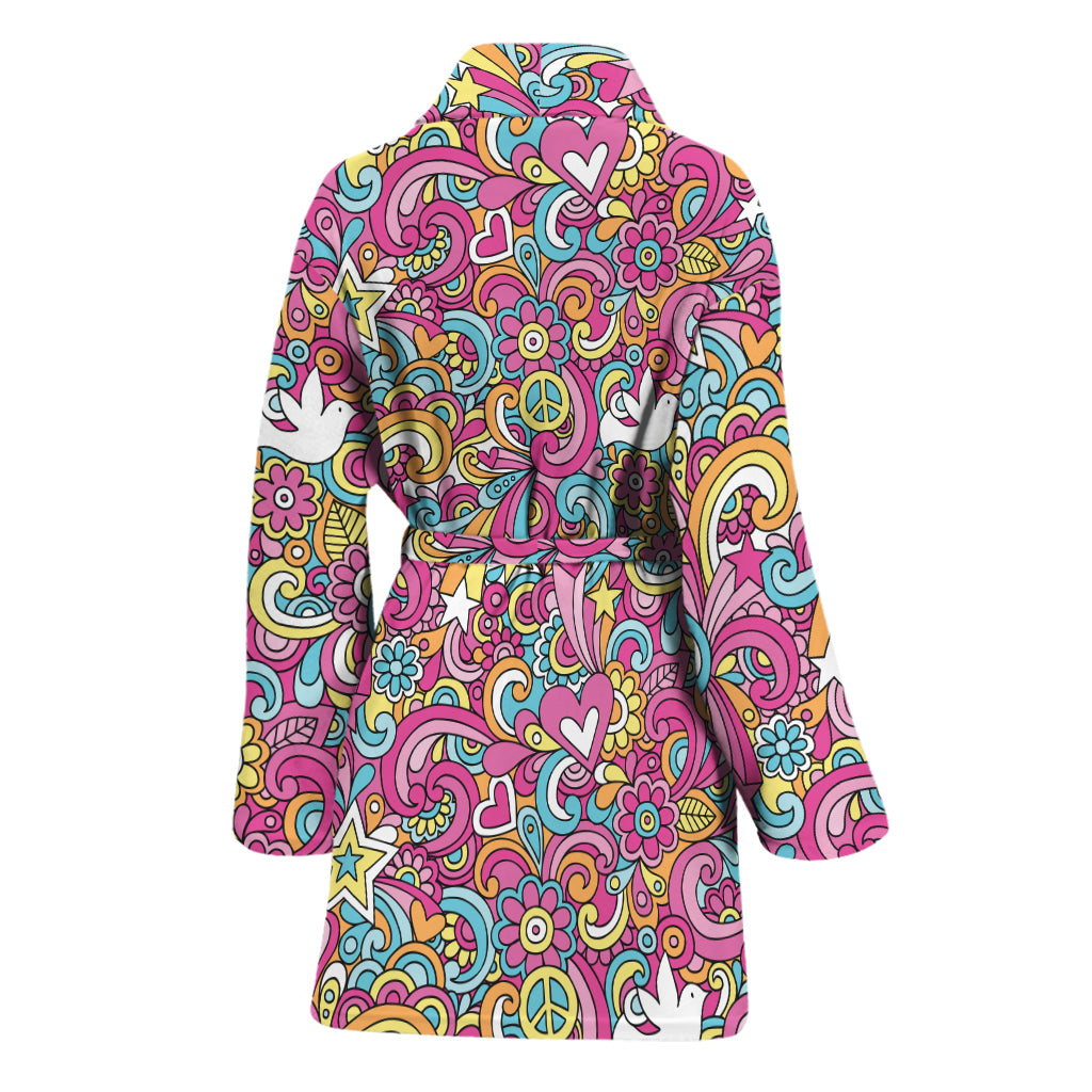 Groovy Girly Peace Pattern Print Women's Bathrobe