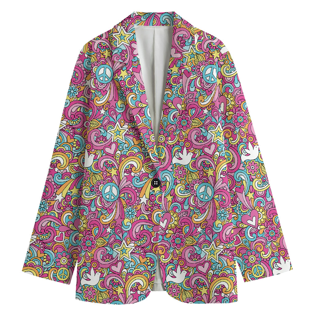 Groovy Girly Peace Pattern Print Women's Blazer