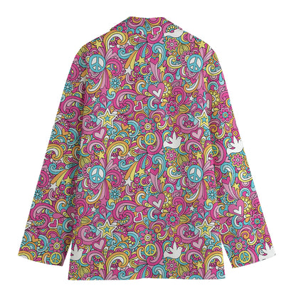 Groovy Girly Peace Pattern Print Women's Blazer