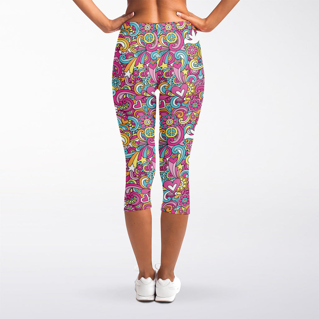 Groovy Girly Peace Pattern Print Women's Capri Leggings