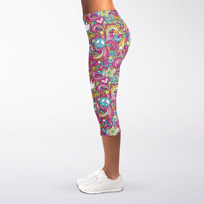 Groovy Girly Peace Pattern Print Women's Capri Leggings