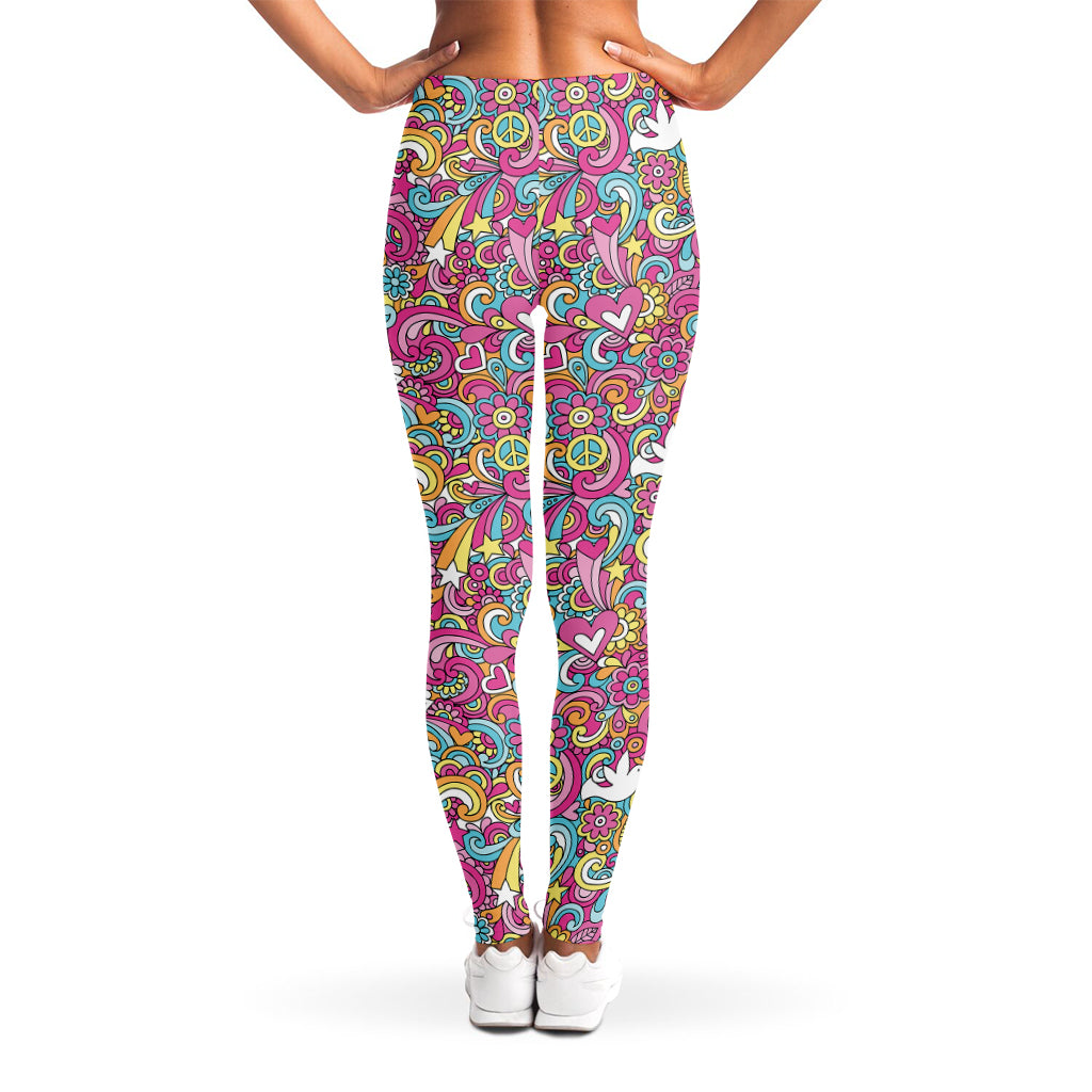Groovy Girly Peace Pattern Print Women's Leggings