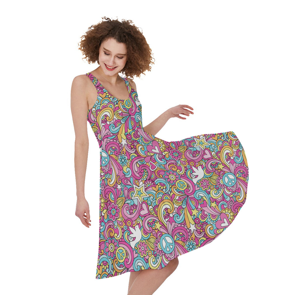 Groovy Girly Peace Pattern Print Women's Sleeveless Dress