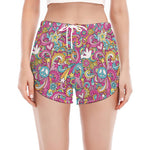 Groovy Girly Peace Pattern Print Women's Split Running Shorts