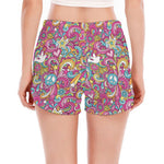 Groovy Girly Peace Pattern Print Women's Split Running Shorts