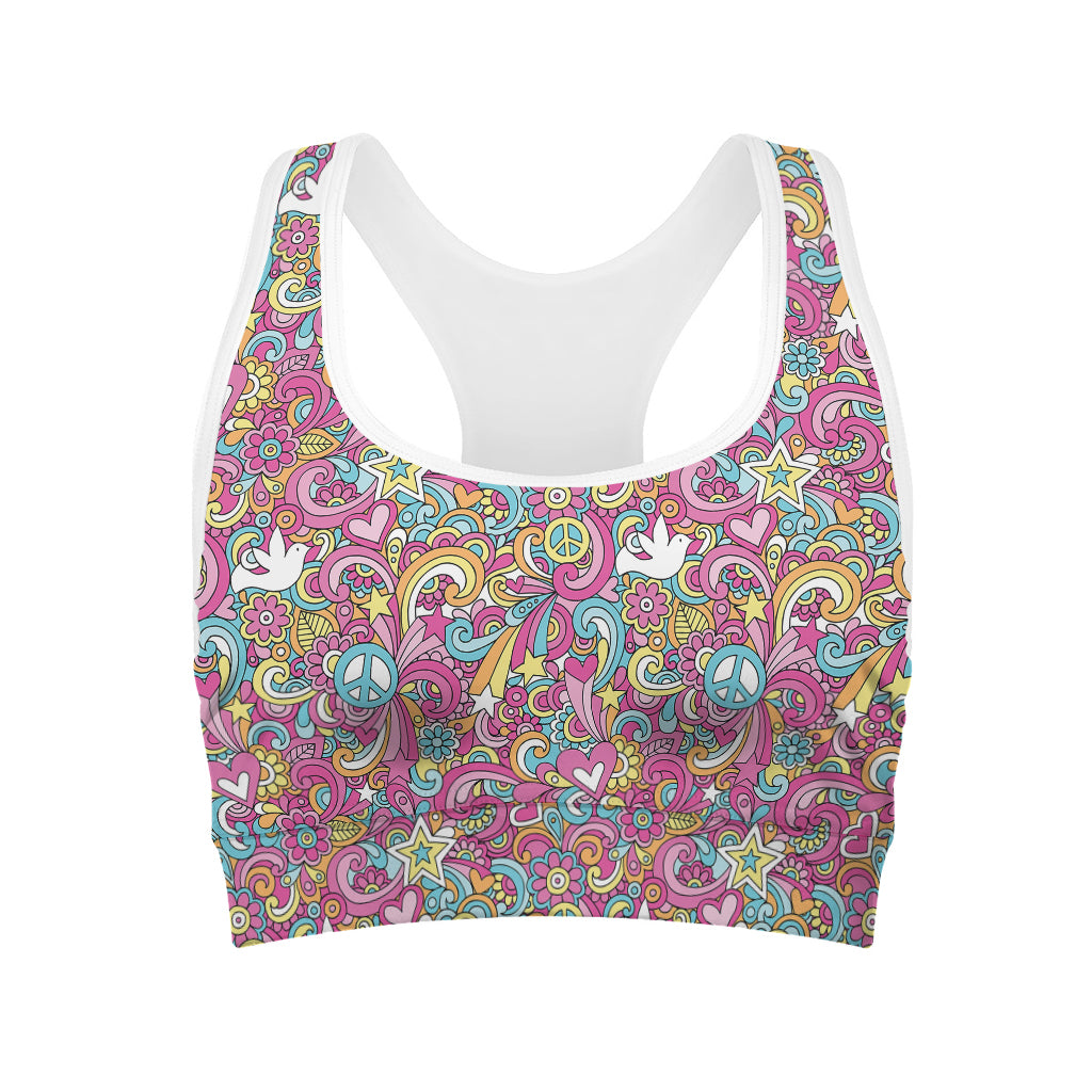 Groovy Girly Peace Pattern Print Women's Sports Bra