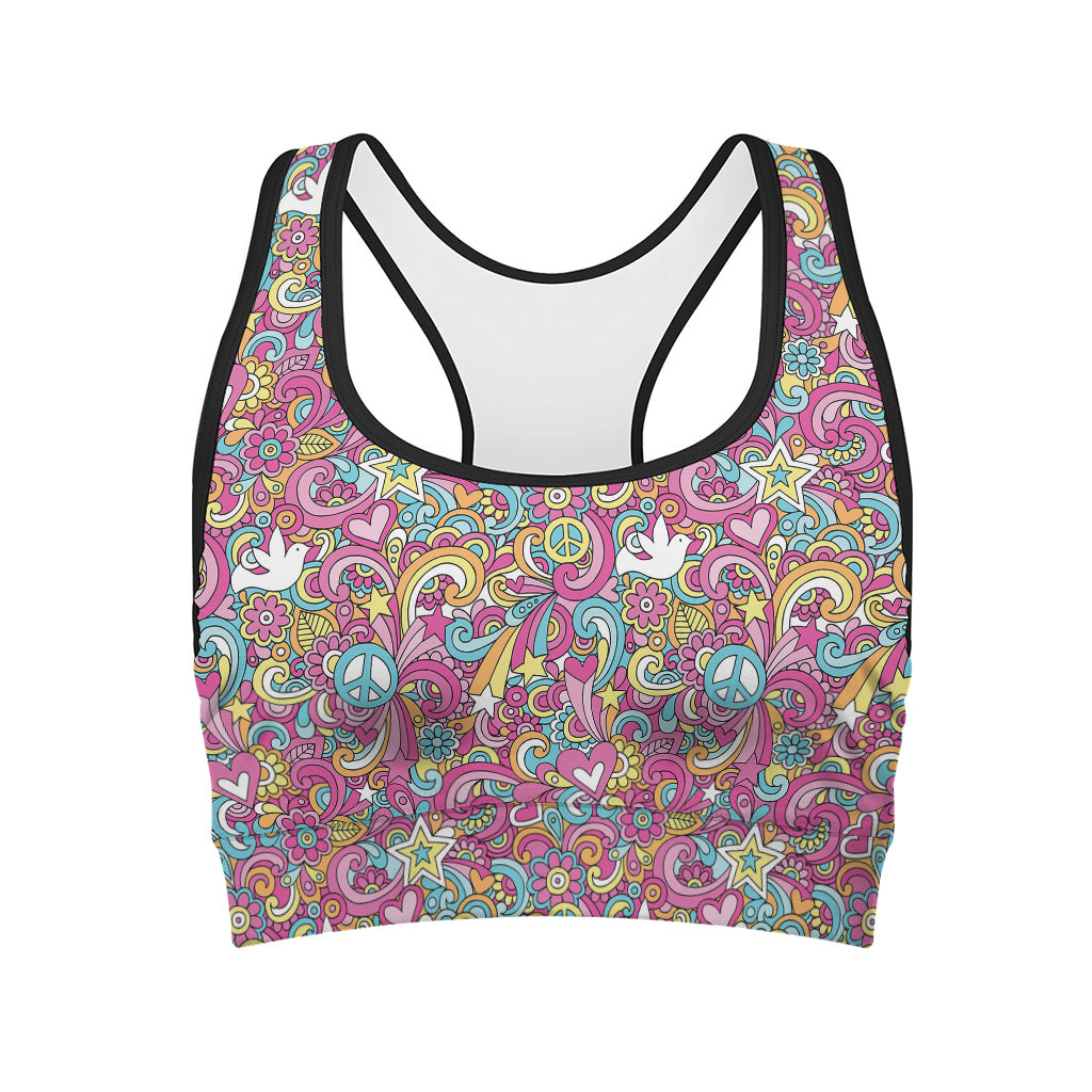 Groovy Girly Peace Pattern Print Women's Sports Bra
