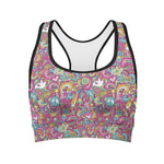 Groovy Girly Peace Pattern Print Women's Sports Bra