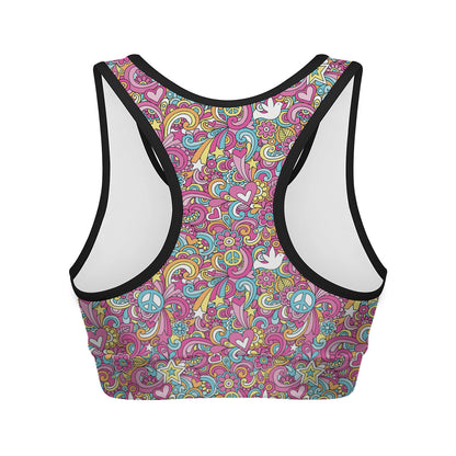 Groovy Girly Peace Pattern Print Women's Sports Bra