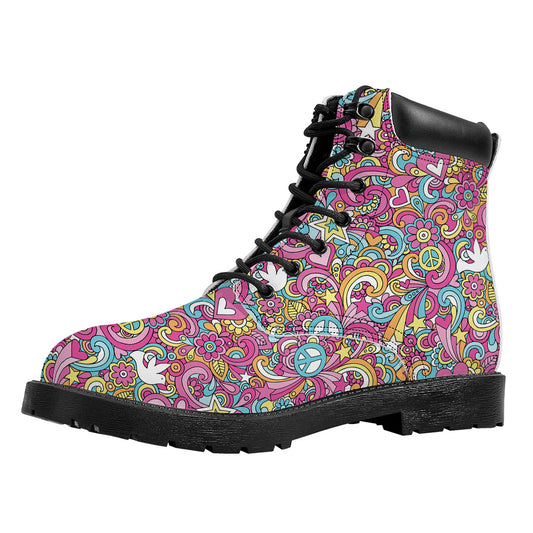Groovy Girly Peace Pattern Print Work Boots