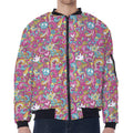 Groovy Girly Peace Pattern Print Zip Sleeve Bomber Jacket
