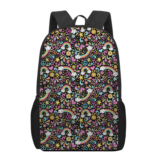 Groovy Hippie Peace Pattern Print 17 Inch Backpack