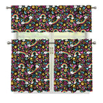 Groovy Hippie Peace Pattern Print 3 Piece Kitchen Curtains