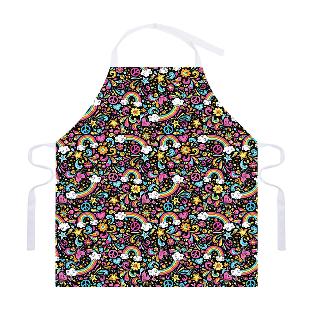 Groovy Hippie Peace Pattern Print Adjustable Apron