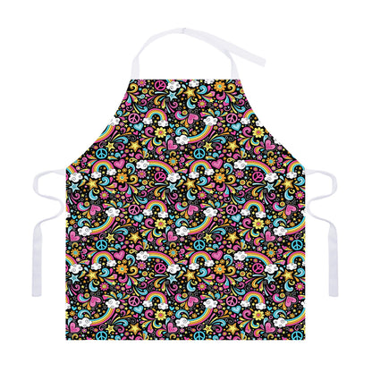 Groovy Hippie Peace Pattern Print Adjustable Apron