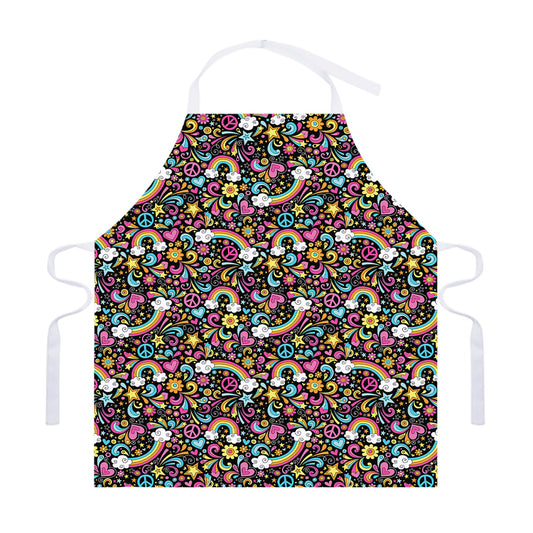 Groovy Hippie Peace Pattern Print Adjustable Apron