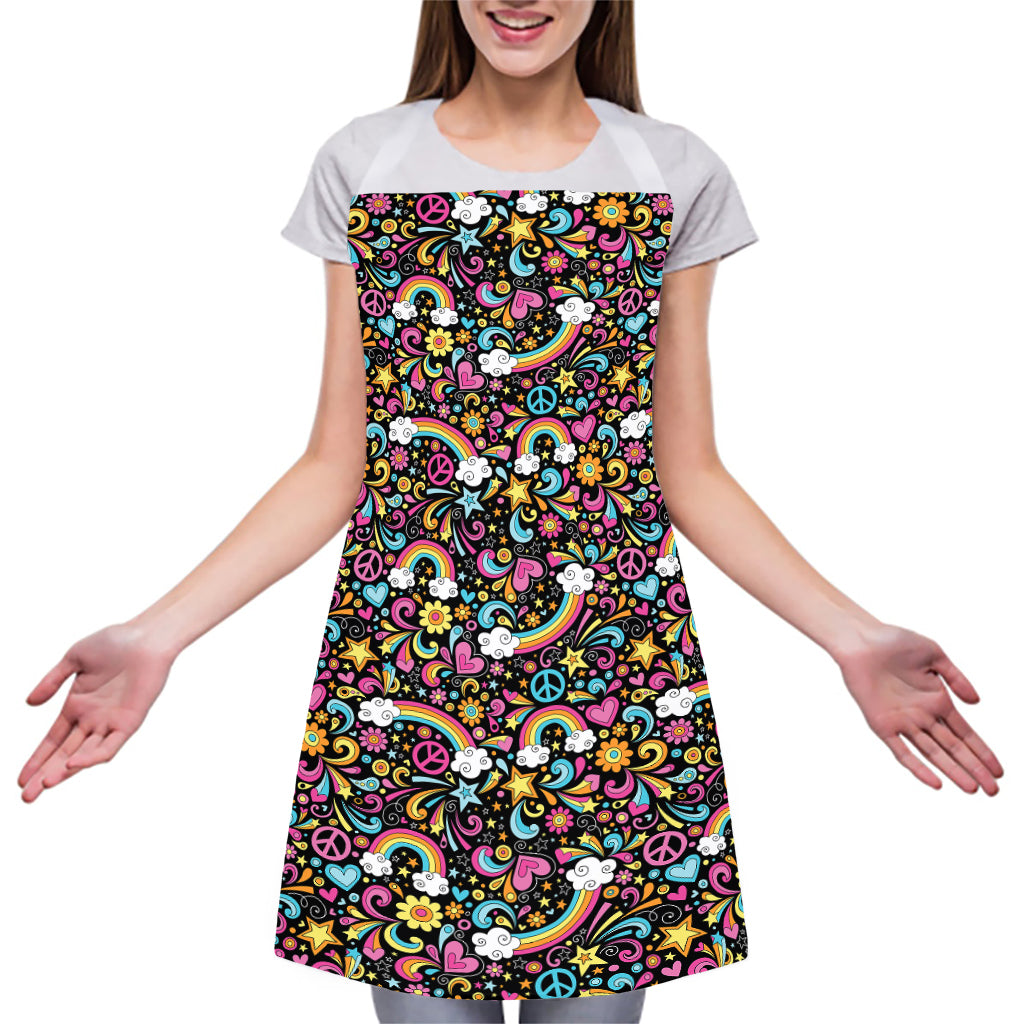 Groovy Hippie Peace Pattern Print Adjustable Apron