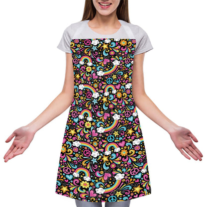 Groovy Hippie Peace Pattern Print Adjustable Apron