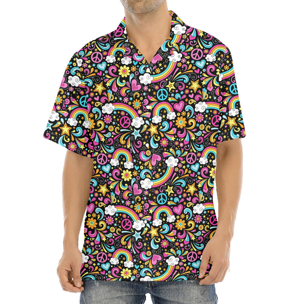 Groovy Hippie Peace Pattern Print Aloha Shirt