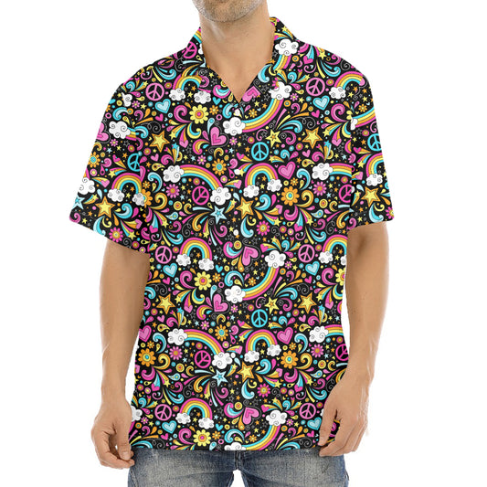 Groovy Hippie Peace Pattern Print Aloha Shirt