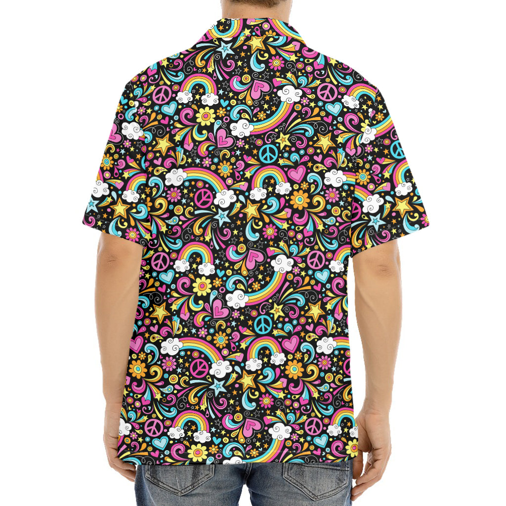 Groovy Hippie Peace Pattern Print Aloha Shirt
