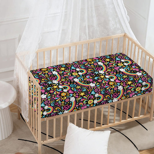 Groovy Hippie Peace Pattern Print Baby Crib Sheet