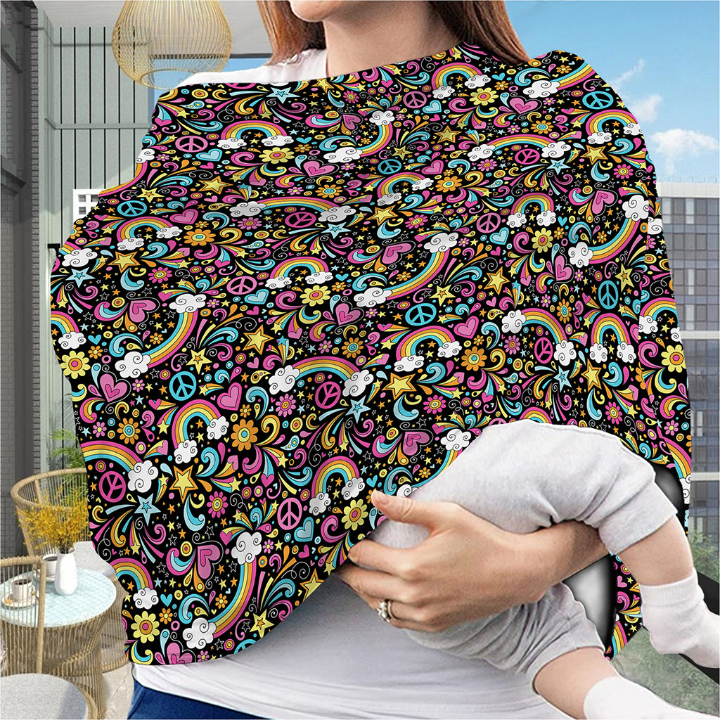 Groovy Hippie Peace Pattern Print Baby Seat Cover
