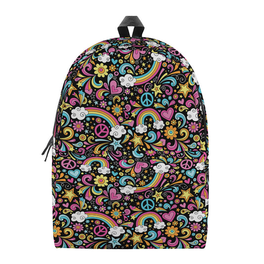 Groovy Hippie Peace Pattern Print Backpack