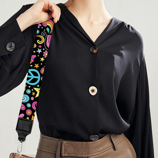 Groovy Hippie Peace Pattern Print Bag Strap