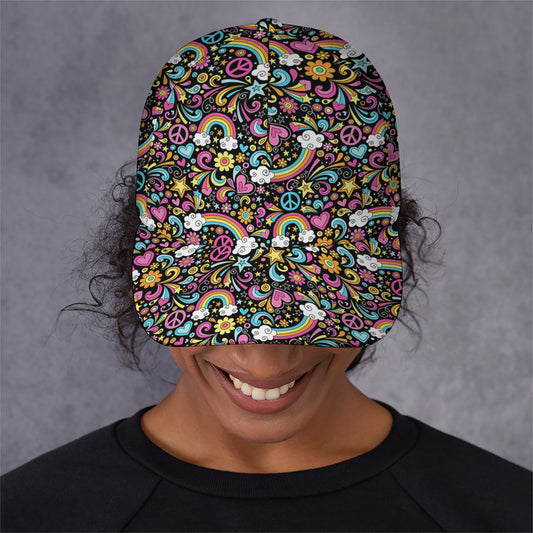 Groovy Hippie Peace Pattern Print Baseball Cap