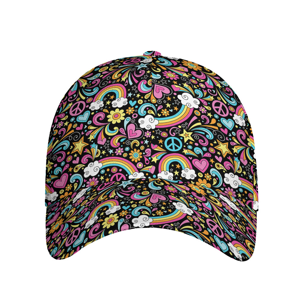 Groovy Hippie Peace Pattern Print Baseball Cap