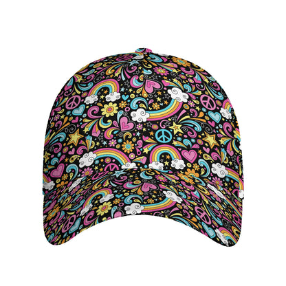 Groovy Hippie Peace Pattern Print Baseball Cap