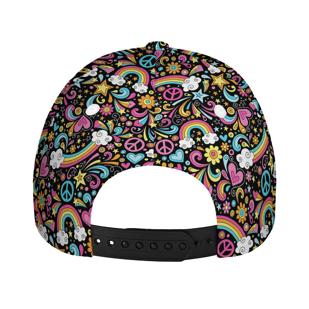 Groovy Hippie Peace Pattern Print Baseball Cap