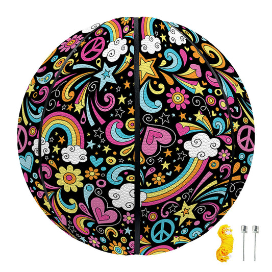 Groovy Hippie Peace Pattern Print Basketball