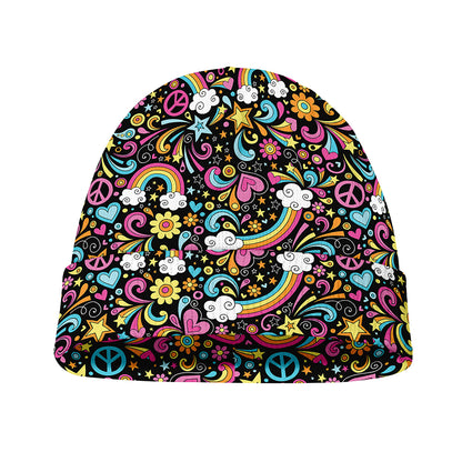 Groovy Hippie Peace Pattern Print Beanie