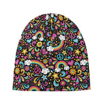 Groovy Hippie Peace Pattern Print Beanie