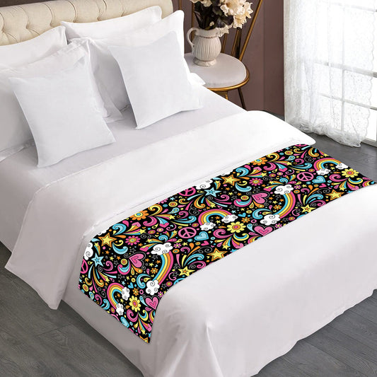 Groovy Hippie Peace Pattern Print Bed Runner