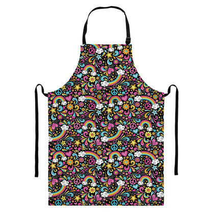 Groovy Hippie Peace Pattern Print Bib Apron With Pocket