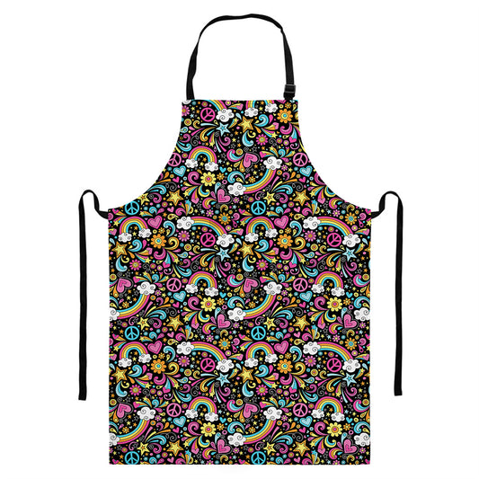 Groovy Hippie Peace Pattern Print Bib Apron With Pocket